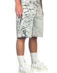 GREY WASH PAINTING ZIP SHORTS