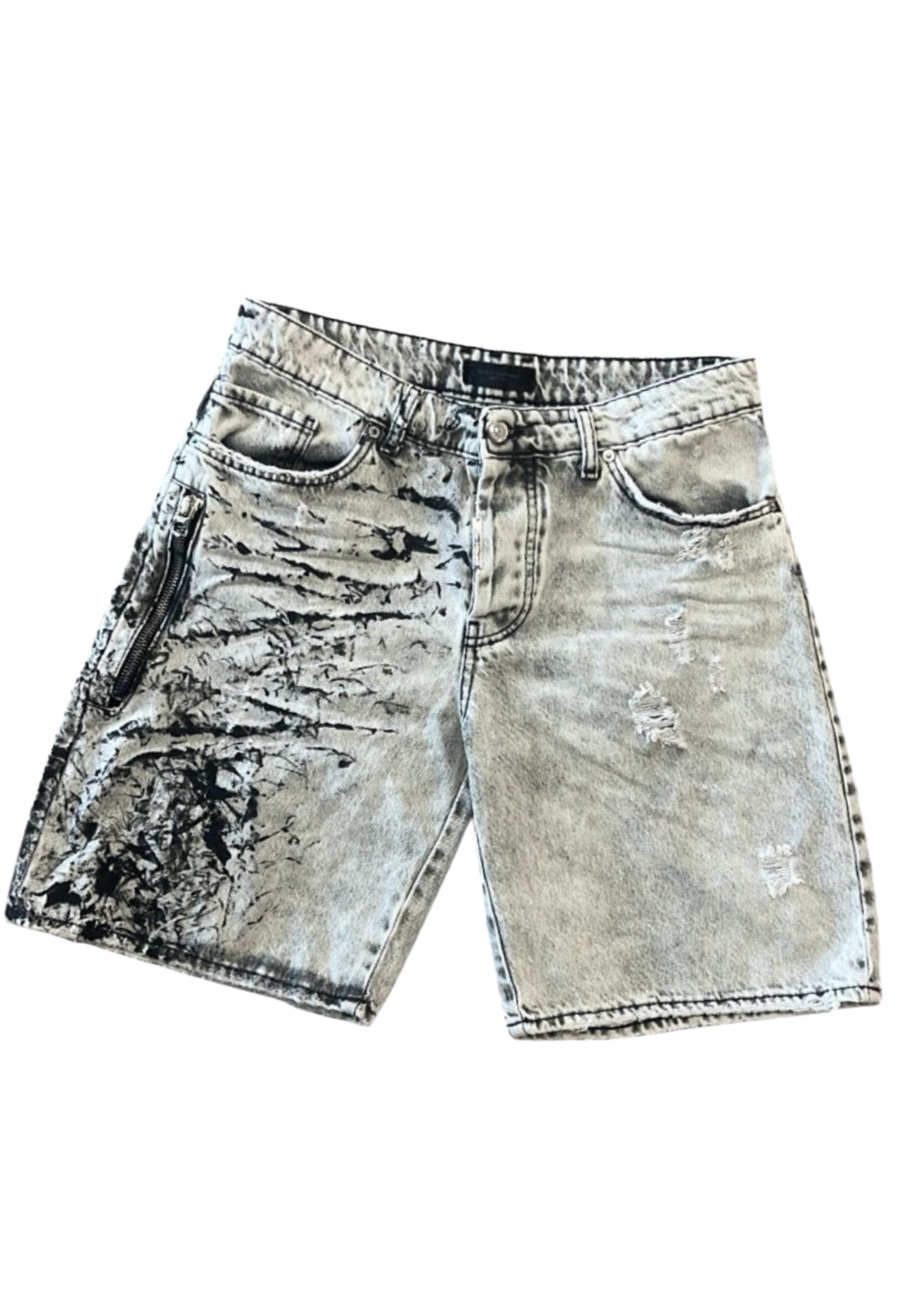 GREY WASH PAINTING ZIP SHORTS