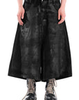 WIDE SHORT BLACK WAXED DENIM