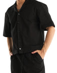 BLACK CROPPED RIPSTOP SHIRT