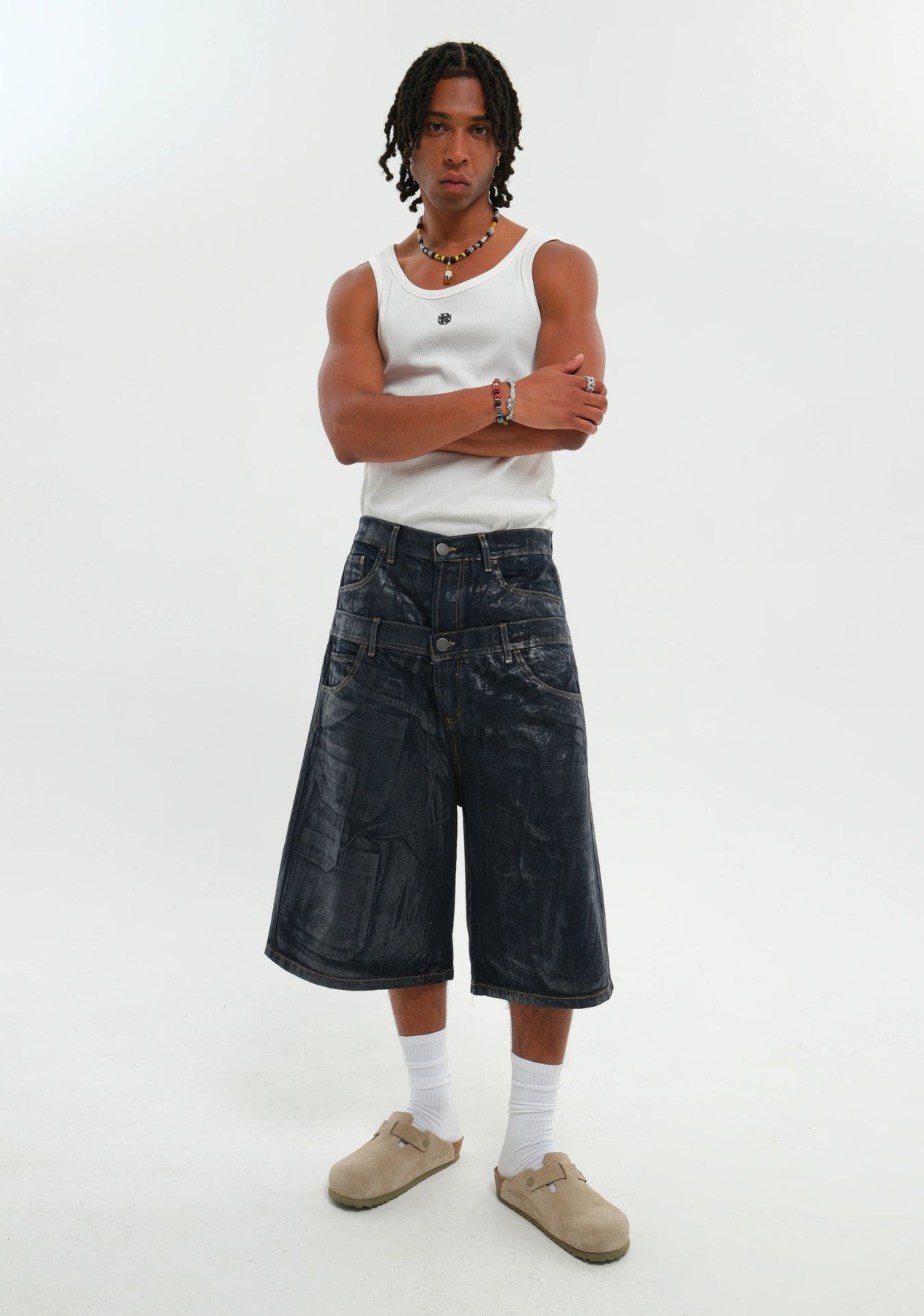 DOUBLE RAW DENIM JORTS