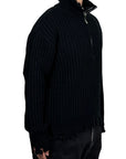 BLACK HALF DOUBLE ZIP SWEATER