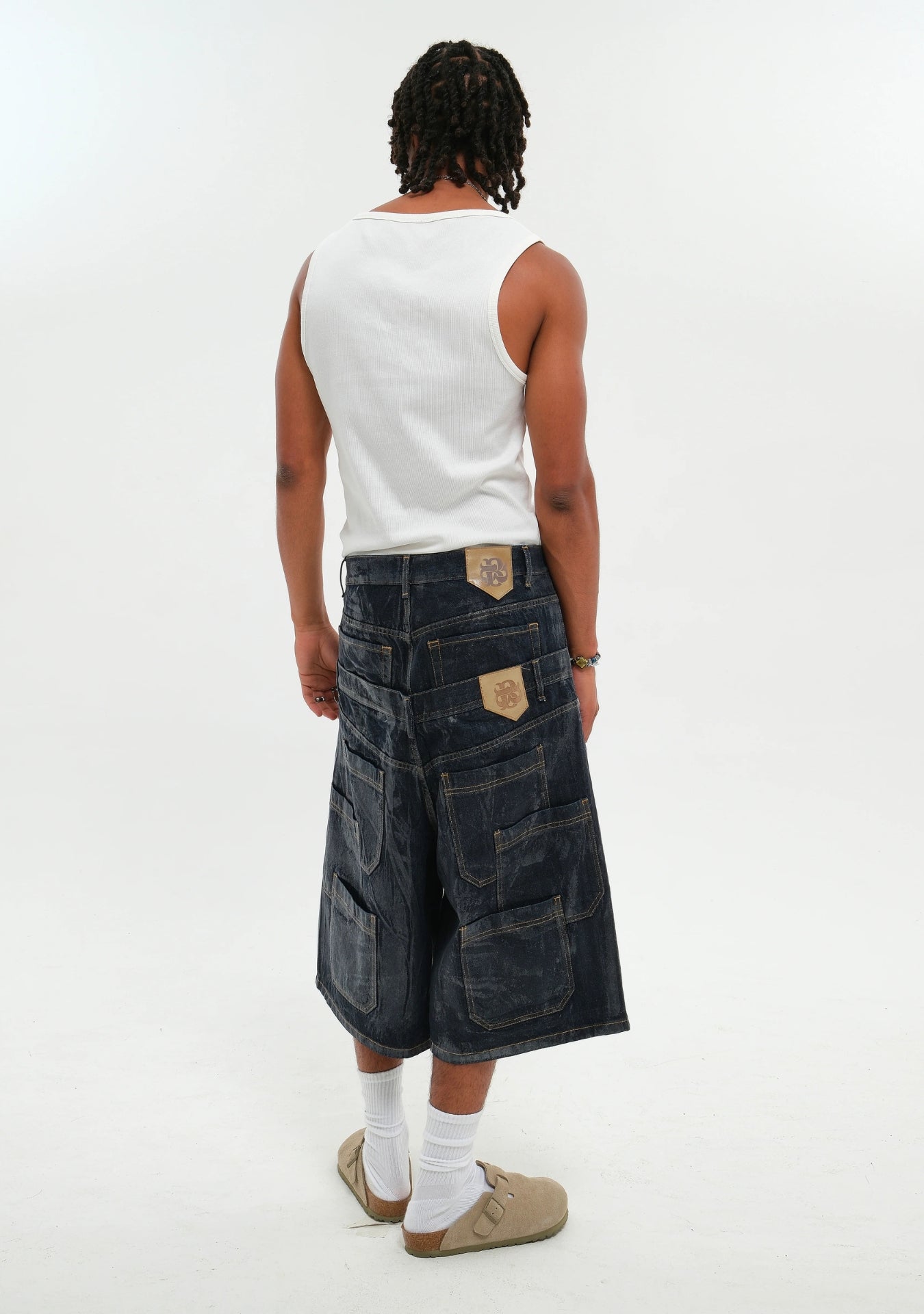 DOUBLE RAW DENIM JORTS