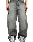 GREY DARK WASH CARGO BAGGY