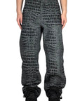 CROC TEXTURED WASHED DENIM JEANS