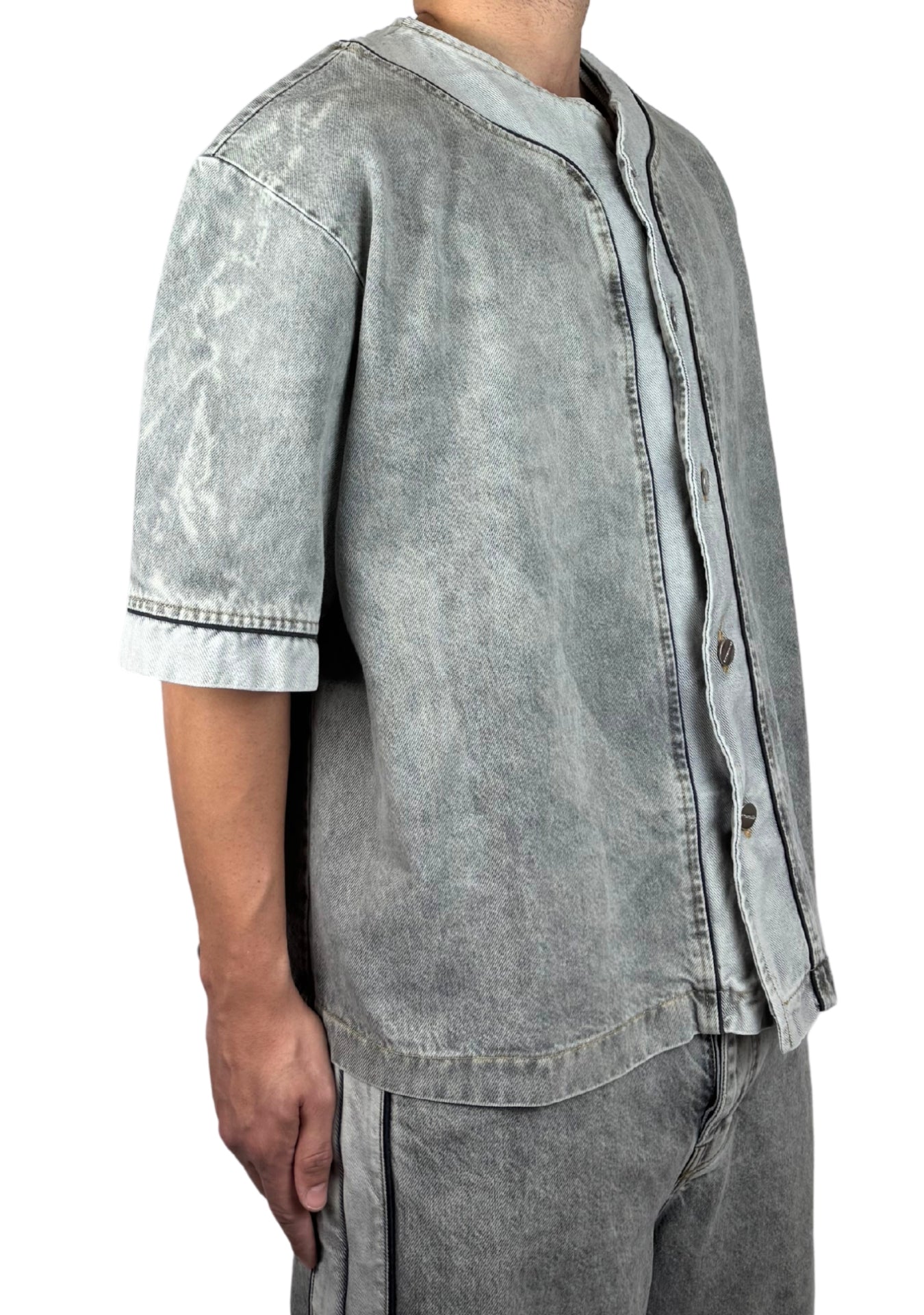 BASEBALL JERSEY GREY DENIM SHIRT