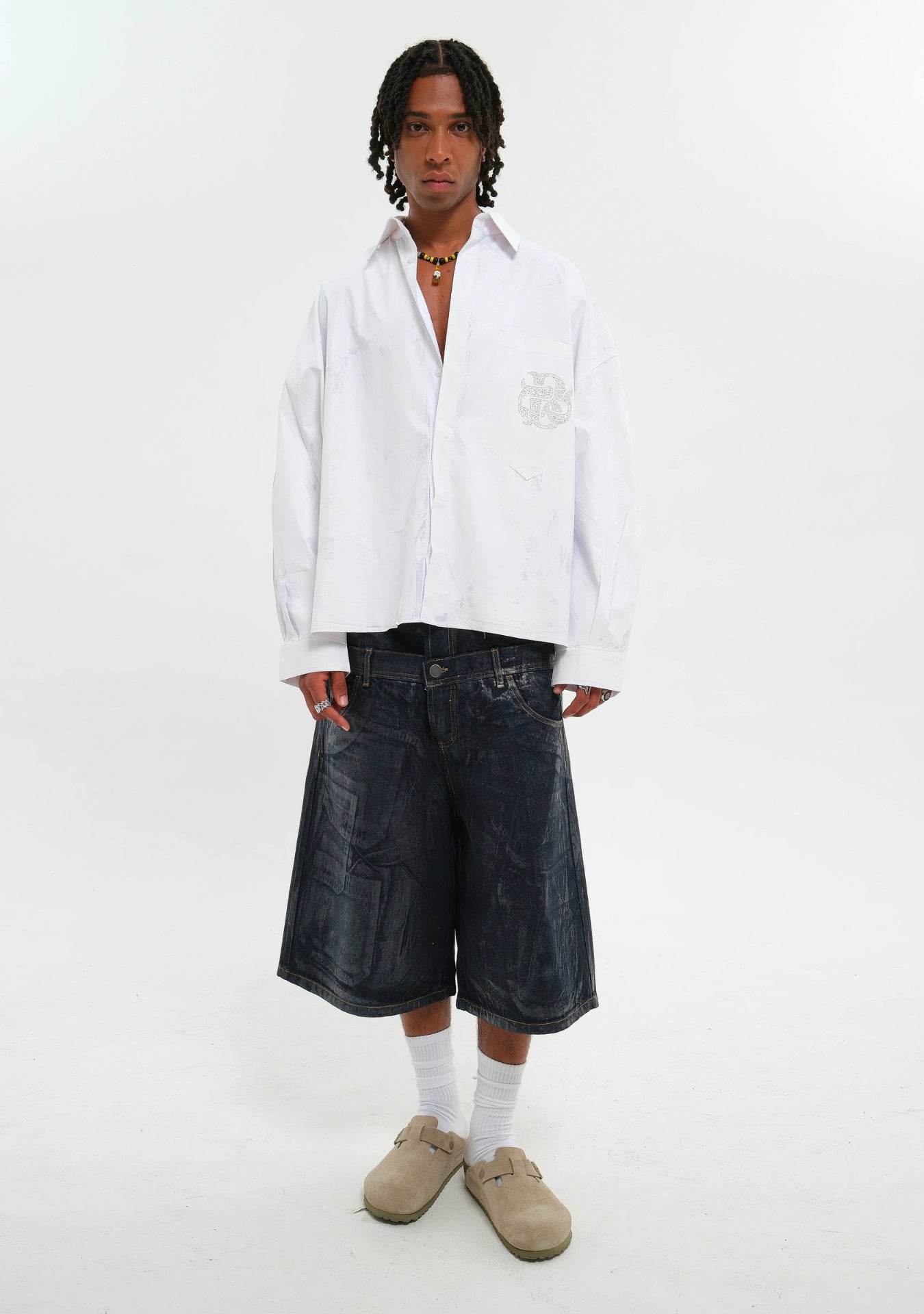 DOUBLE RAW DENIM JORTS