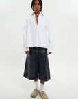 DOUBLE RAW DENIM JORTS