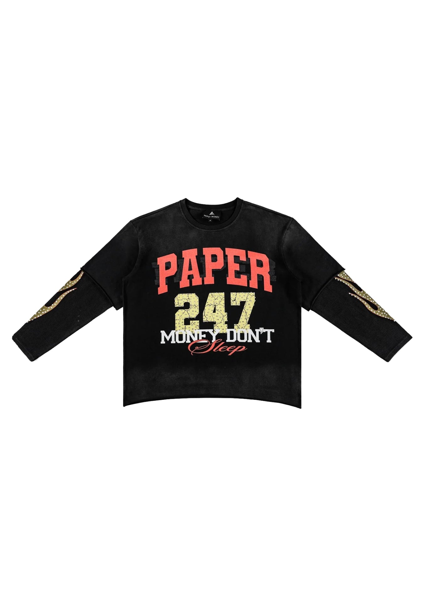 247 RHINESTONE DOUBLE LAYER TEE BLACK