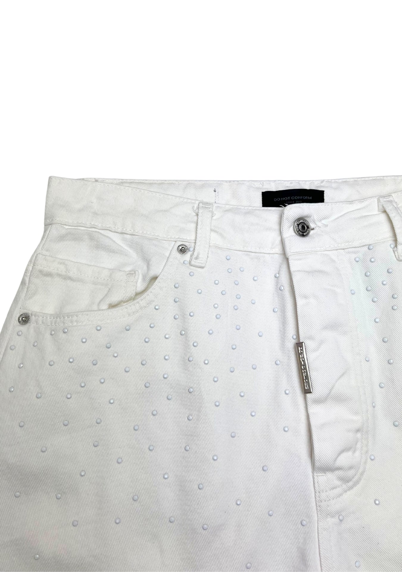 WHITE RHINESTONE BAGGY