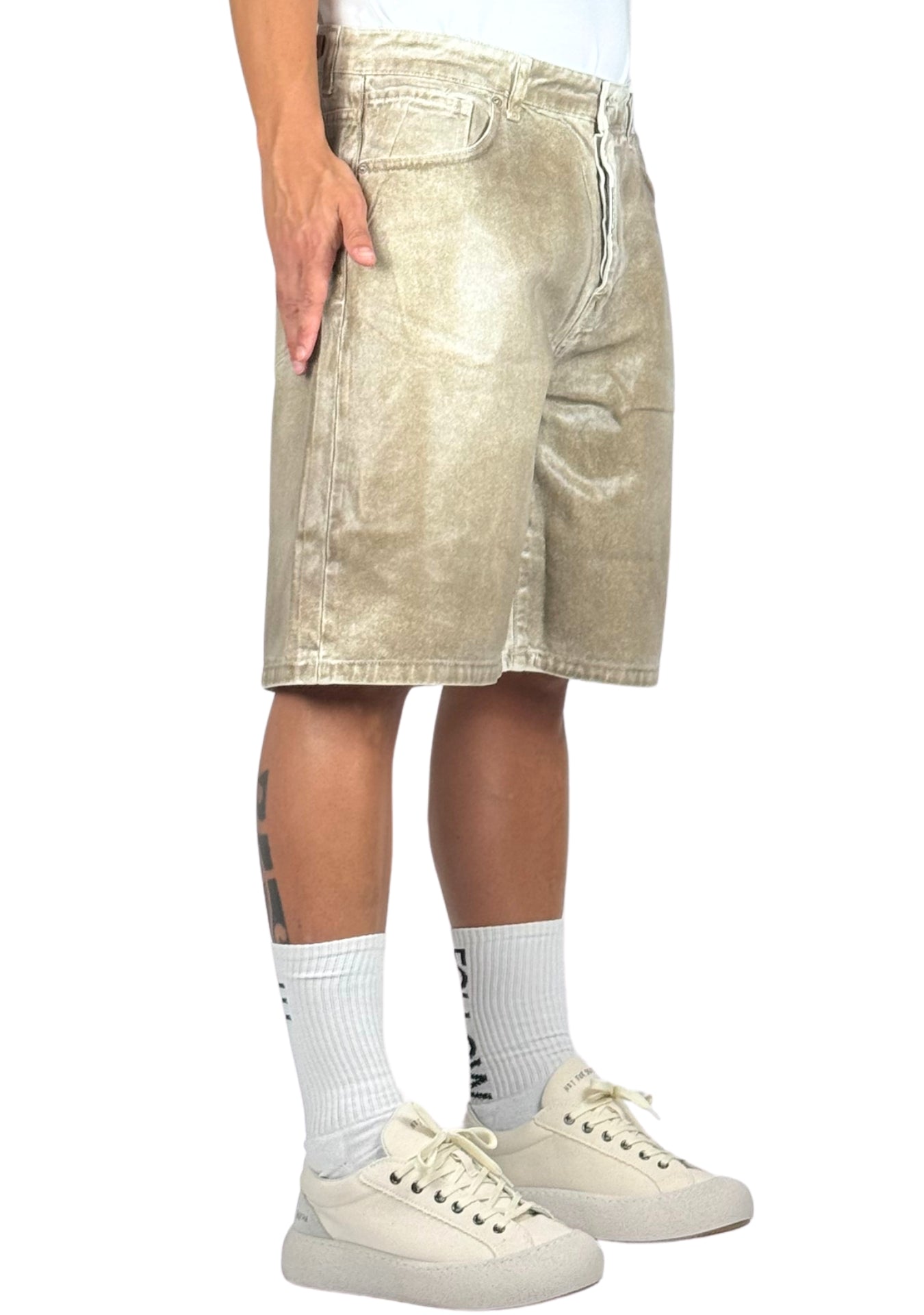 SHORTS BEIGE WAXED LEATHER