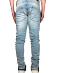 SANDBLASTED BLUE BIKER JEANS