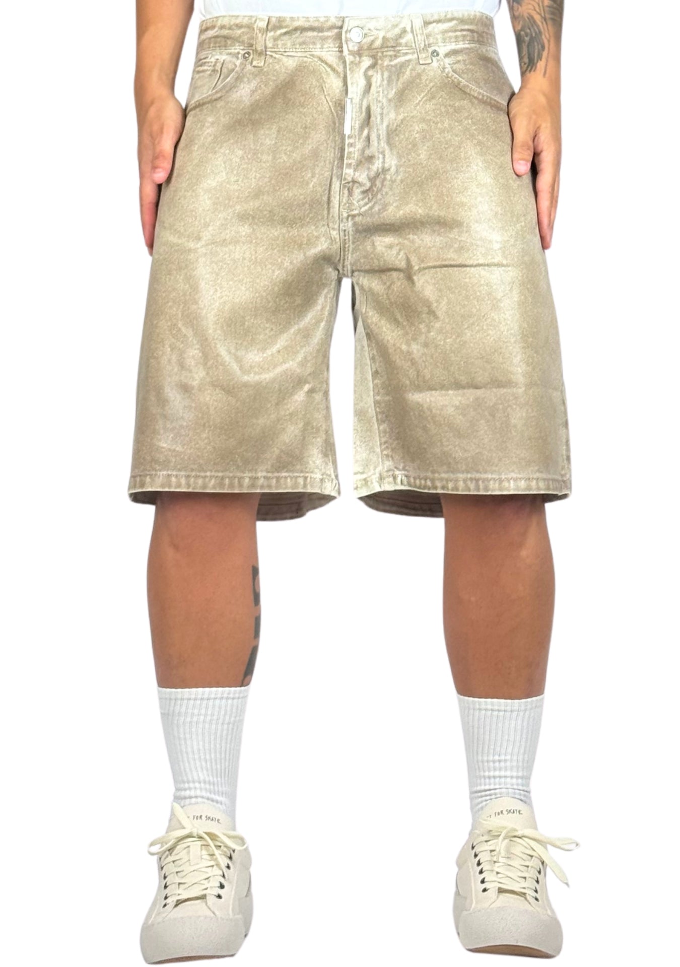 SHORTS BEIGE WAXED LEATHER