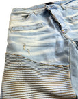 SANDBLASTED BLUE BIKER JEANS