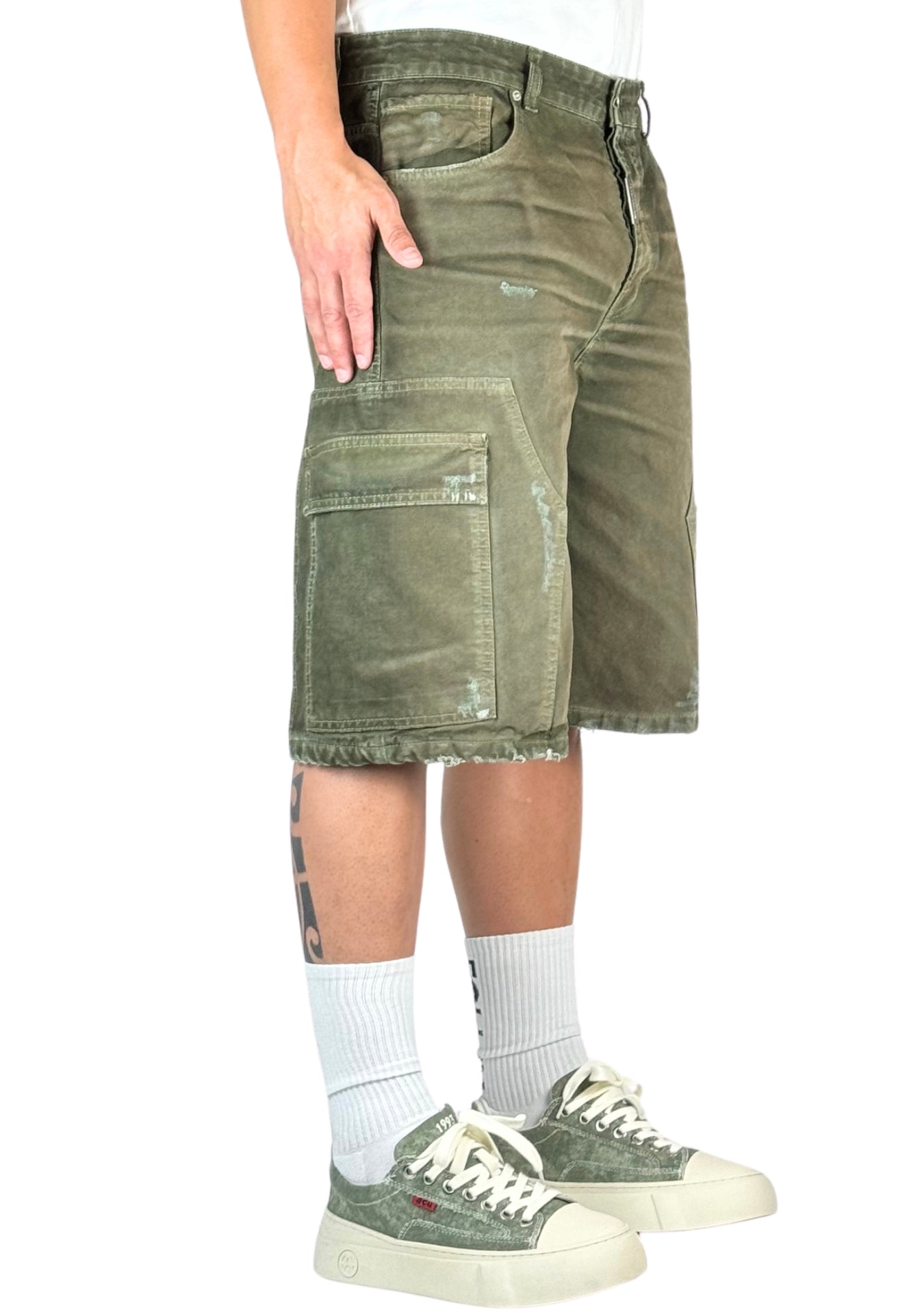 SHORTS CARGO GREEN PIGMENTED TRANSPARENT