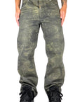 GREEN CAMOUFLAGE DENIM BAGGY