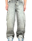 GREY LIGHT WASH CARGO BAGGY