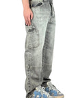 GREY LIGHT WASH CARGO BAGGY