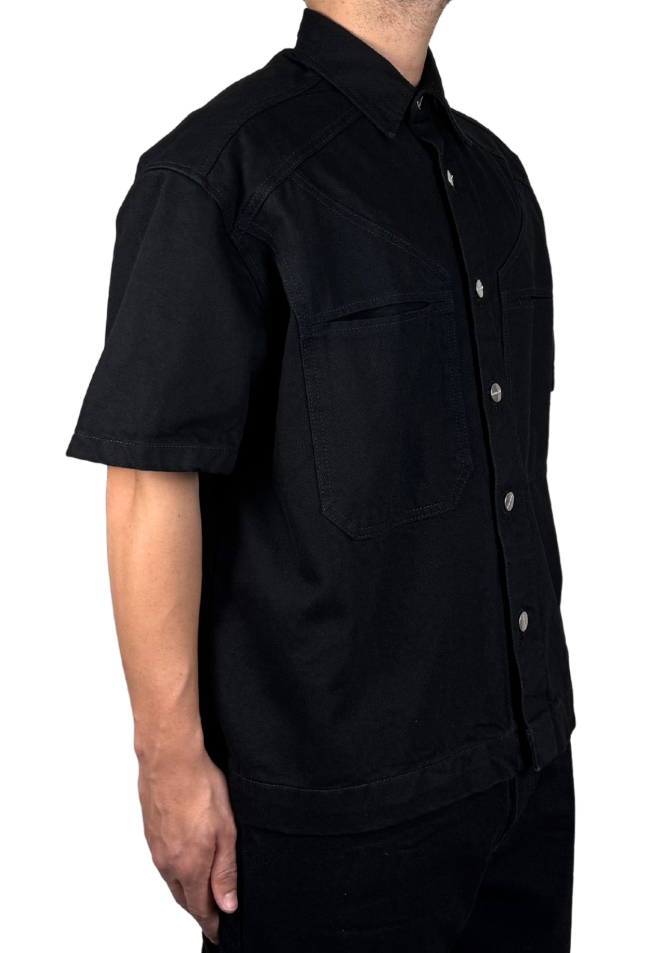 DOUBLE POCKET  BLACK DENIM SHIRT