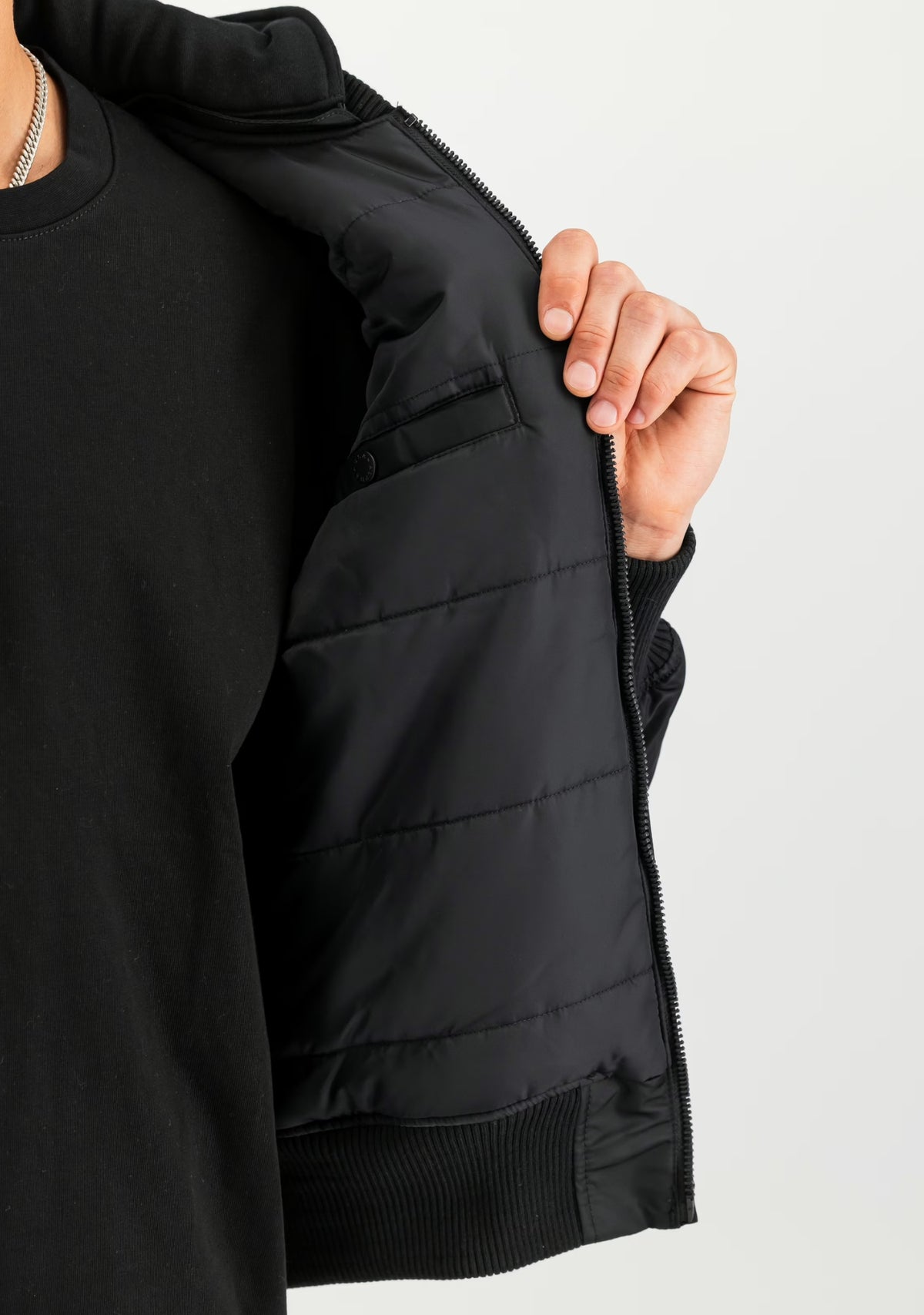MA-1 ZIP HOOD BLACKPRINT SLIM BOMBER JACKET BLACK