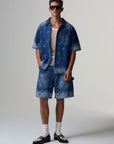 LASER PRINT DENIM SHORTS