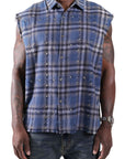 RHINESTONE FLANNEL SLEEVELESS  BLUE