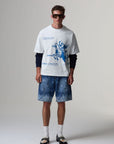 LASER PRINT DENIM SHORTS