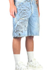 BLUE WASH PAINTING ZIP SHORTS