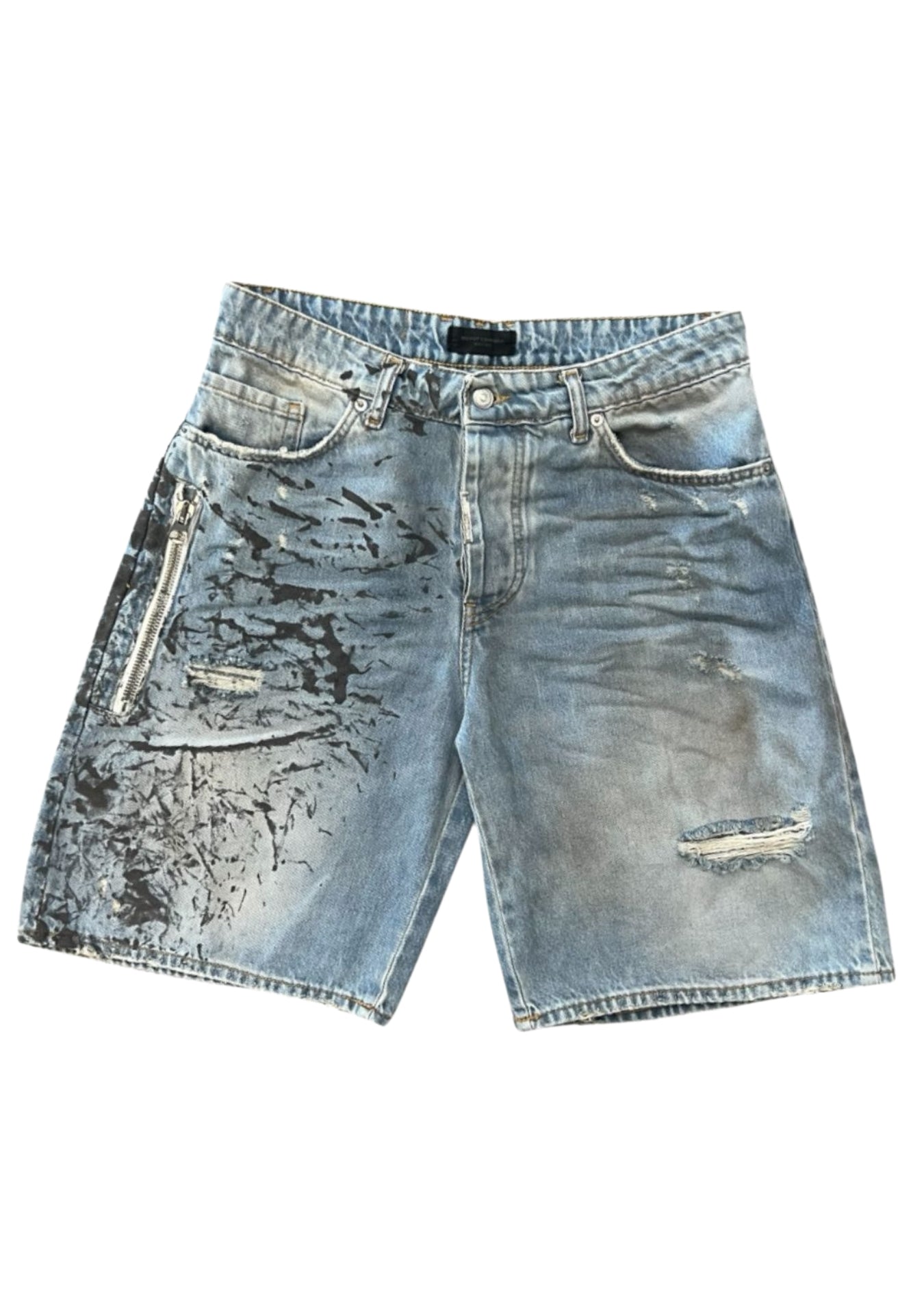 BLUE WASH PAINTING ZIP SHORTS