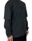 T-SHIRT L/S DOUBLE AMISH JERSEY SHADOW LOGO PIGMENT STONE BLACK