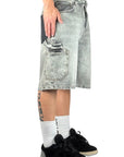 GREY LIGHT WASH CARGO SHORTS