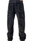VELVET DENIM BLACK CARGO BAGGY