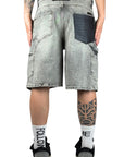 GREY LIGHT WASH CARGO SHORTS