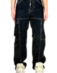 VELVET DENIM BLACK CARGO BAGGY