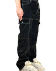 VELVET DENIM BLACK CARGO BAGGY