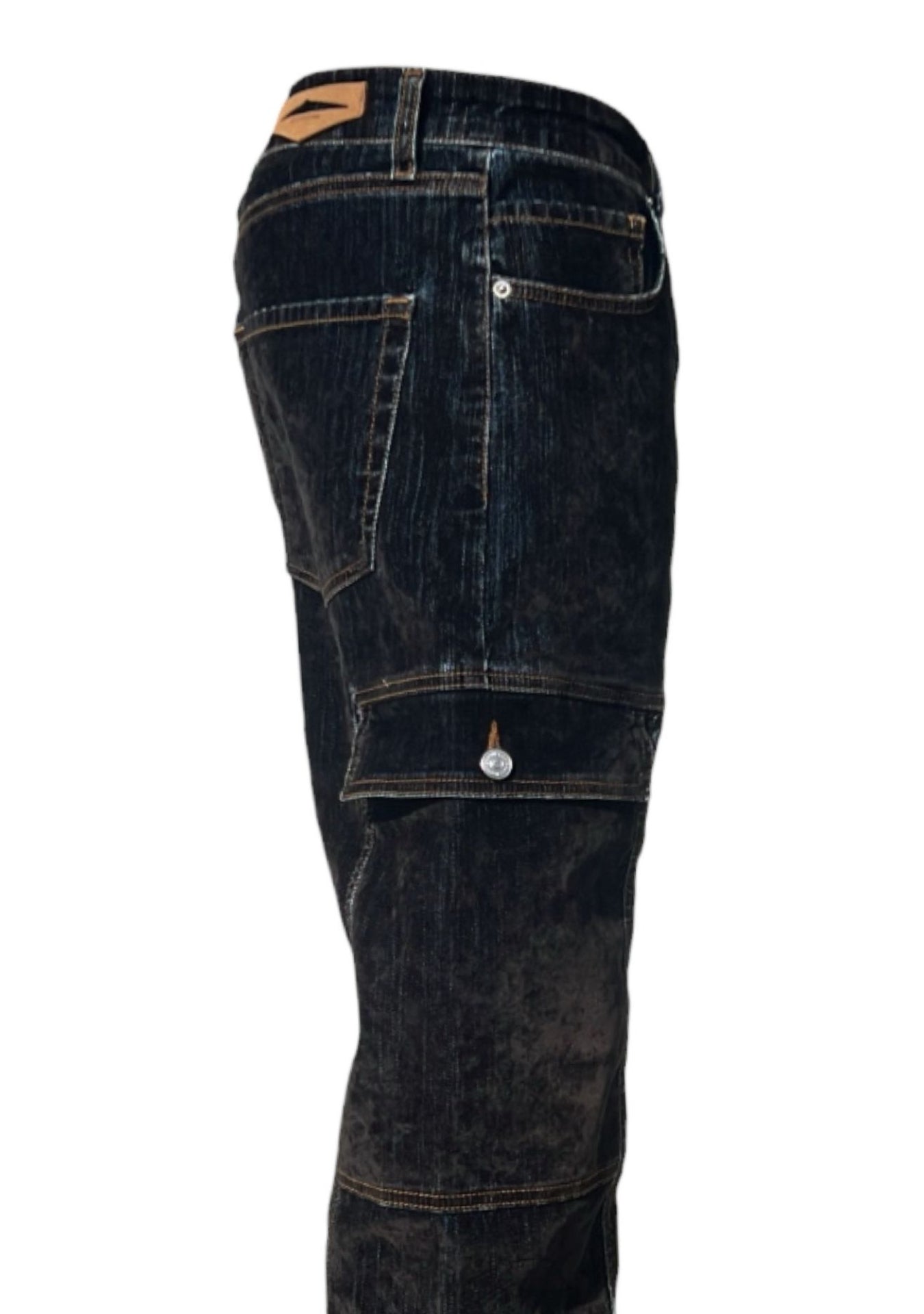 VELVET DENIM BLACK CARGO BAGGY