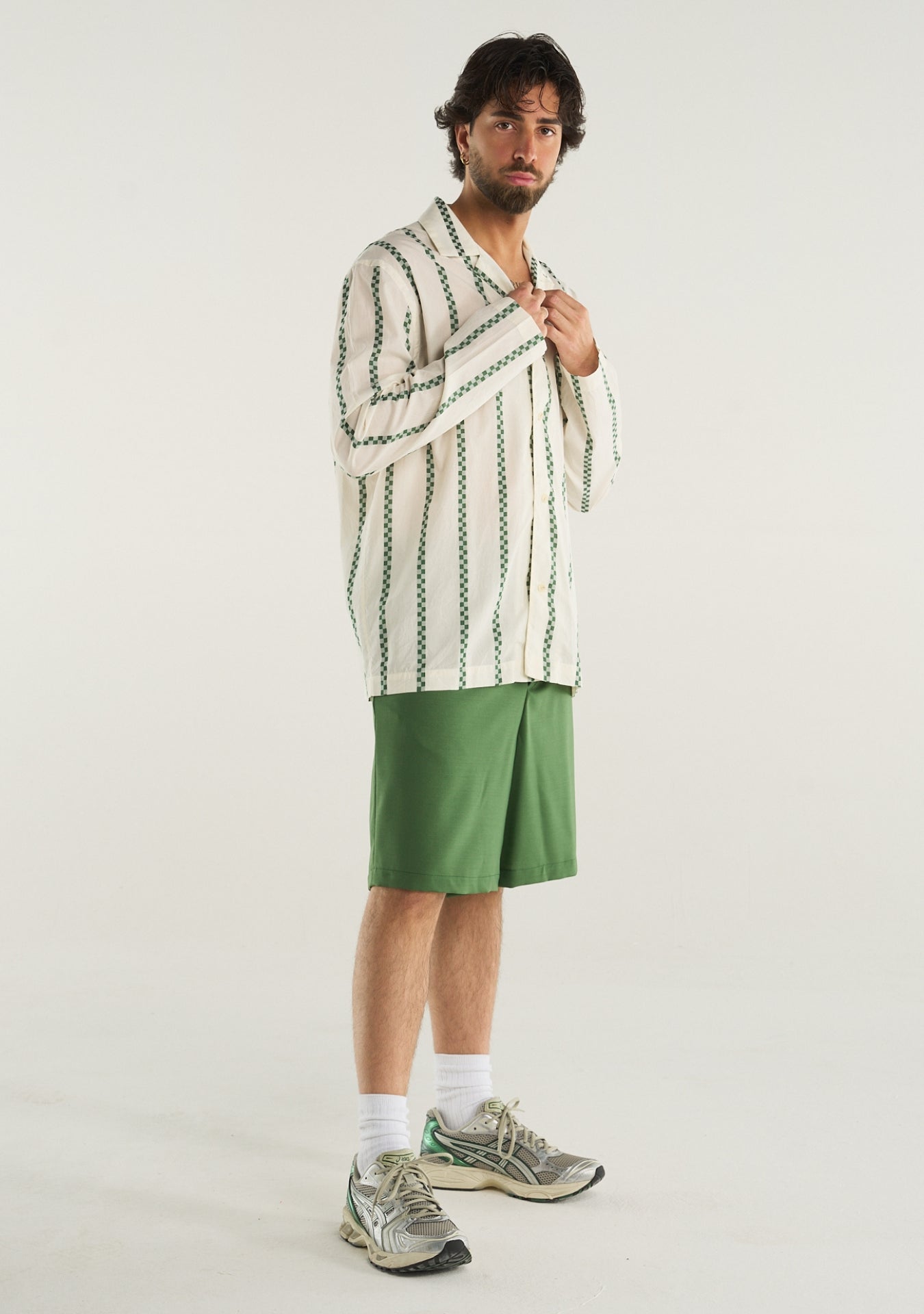 GREEN VERTICAL STRIPE SHIRT