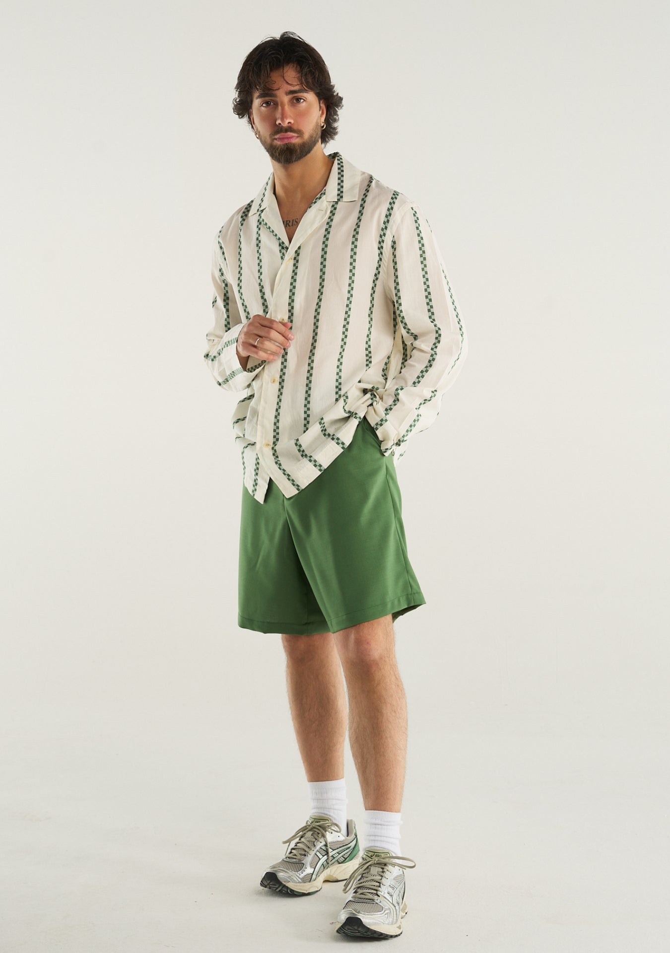 GREEN VERTICAL STRIPE SHIRT